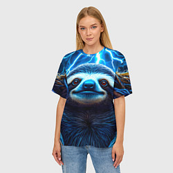 Футболка оверсайз женская Ленивец в разрядах молний, цвет: 3D-принт — фото 2