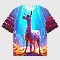 Футболка оверсайз женская Лама в неоновых лучах, цвет: 3D-принт