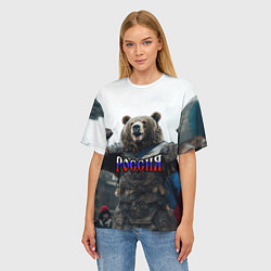 Футболка оверсайз женская Россия - медведь с флагом, цвет: 3D-принт — фото 2