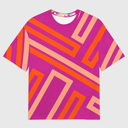 Женская футболка оверсайз Прямоугольники по диагонали-фиолетовый, оранжевый