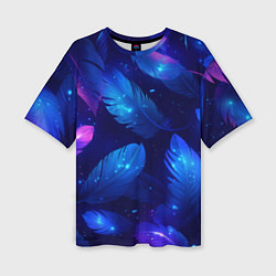 Женская футболка оверсайз Мерцающие перья - волшебные искры