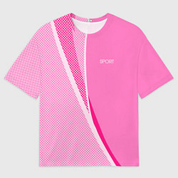 Футболка оверсайз женская Sport розовый с полосой, цвет: 3D-принт