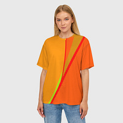 Футболка оверсайз женская Оранжевый с красным абстрактный с текстурой, цвет: 3D-принт — фото 2