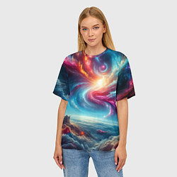 Футболка оверсайз женская Fantastic neon space landscape - ai art fantasy, цвет: 3D-принт — фото 2
