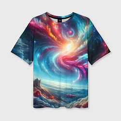 Футболка оверсайз женская Fantastic neon space landscape - ai art fantasy, цвет: 3D-принт