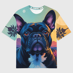 Футболка оверсайз женская Вечер и бульдог, цвет: 3D-принт
