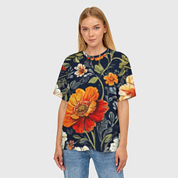 Футболка оверсайз женская Маки и пионы старинный паттерн, цвет: 3D-принт — фото 2