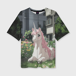 Футболка оверсайз женская Единорог в городе, цвет: 3D-принт