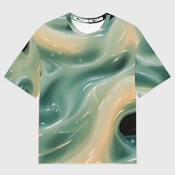 Женская футболка оверсайз Лазурная слизь на черном текстура