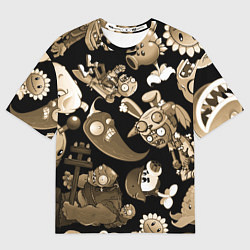 Женская футболка оверсайз Растения против зомби в бежевом цвете