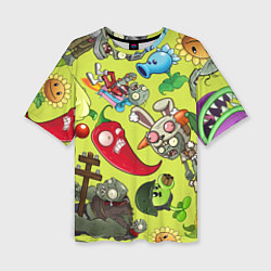 Женская футболка оверсайз Растения против зомби с героями