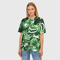 Футболка оверсайз женская Растения против зомби в зеленом цвете, цвет: 3D-принт — фото 2