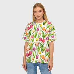 Футболка оверсайз женская Тюльпаны на белом фоне, цвет: 3D-принт — фото 2