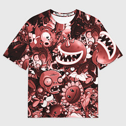 Женская футболка оверсайз Растения против зомби в красном цвете