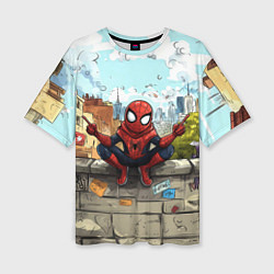Футболка оверсайз женская Маленький человек-паук в городе, цвет: 3D-принт