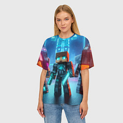 Футболка оверсайз женская Minecraft - ai art neon glow, цвет: 3D-принт — фото 2
