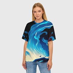 Футболка оверсайз женская Бело-синее пламя из абстрактных красок, цвет: 3D-принт — фото 2
