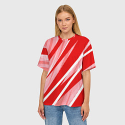 Футболка оверсайз женская Красно-белый абстракция с полосами, цвет: 3D-принт — фото 2
