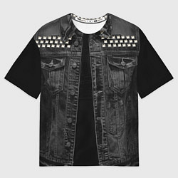 Футболка оверсайз женская Джинсовка с татуировкой дракона и самурая - имитац, цвет: 3D-принт