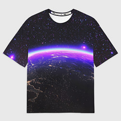 Женская футболка оверсайз Планета и неоновое свечение