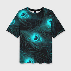 Женская футболка оверсайз Светящиеся перья павлина паттерн