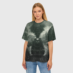 Футболка оверсайз женская Ретро иллюстрация паровоза, цвет: 3D-принт — фото 2