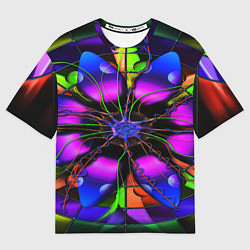 Женская футболка оверсайз Неоновая психоделика лепестки