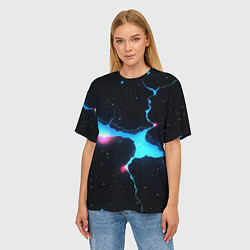 Футболка оверсайз женская Голубой разлом в черной текстуре, цвет: 3D-принт — фото 2