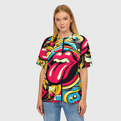 Футболка оверсайз женская Rolling Stones logo - pop art pattern, цвет: 3D-принт — фото 2
