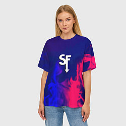 Футболка оверсайз женская Sally face neon flame, цвет: 3D-принт — фото 2