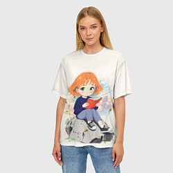 Футболка оверсайз женская Аниме девушка и книга, цвет: 3D-принт — фото 2