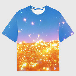 Футболка оверсайз женская Золотые шарики на голубом фоне, цвет: 3D-принт