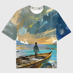 Футболка оверсайз женская Мальчик и лодка, цвет: 3D-принт
