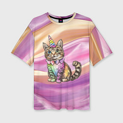Футболка оверсайз женская Котенок в костюме единорога, цвет: 3D-принт