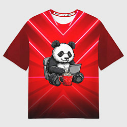 Футболка оверсайз женская Панда работает за ноутбуком, цвет: 3D-принт