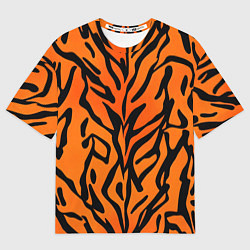 Женская футболка оверсайз Тигровый огненный паттерн