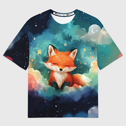 Футболка оверсайз женская Лисенок на облаках, цвет: 3D-принт