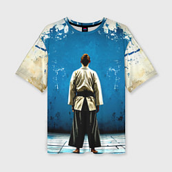 Футболка оверсайз женская Айкидоист на синем, цвет: 3D-принт
