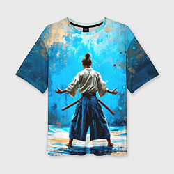 Футболка оверсайз женская Боец айкидо на синем, цвет: 3D-принт