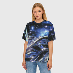 Футболка оверсайз женская Закрученные линии и звезды - космическая абстракци, цвет: 3D-принт — фото 2