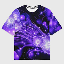 Женская футболка оверсайз Силуэты цветов на темном фоне - фиолетовое свечени