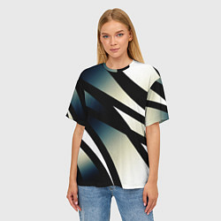 Футболка оверсайз женская Чёрно-белый с синим затемнением полосы, цвет: 3D-принт — фото 2