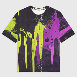 Женская футболка оверсайз Желтая и фиолетовая краска на черном