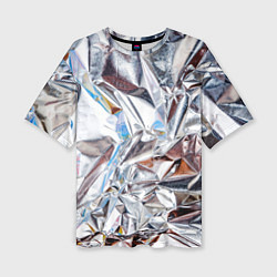 Женская футболка оверсайз Зеркальная металическая фольга текстура