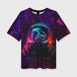 Женская футболка оверсайз Космонавт в пылающем космосе