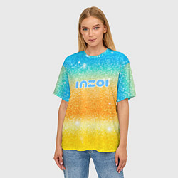 Футболка оверсайз женская Inzoi лого и блестки, цвет: 3D-принт — фото 2