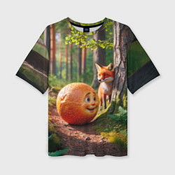 Женская футболка оверсайз Колобок и лиса
