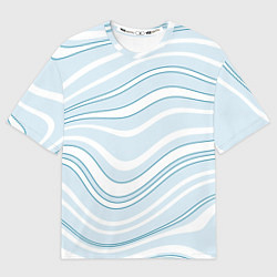 Женская футболка оверсайз Светлый бело-голубой волнистые полосы