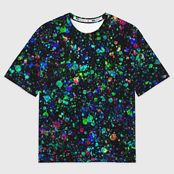 Футболка оверсайз женская Чёрный с брызгами сине-зелёными абстракция, цвет: 3D-принт
