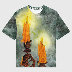 Футболка оверсайз женская Две горящие свечи в темноте, цвет: 3D-принт